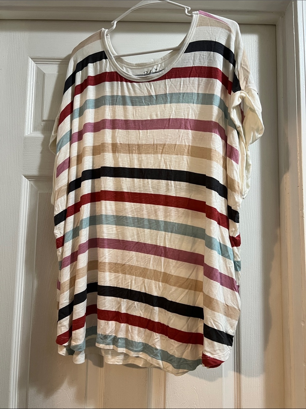 Relaxed Scoop Neck Tunic in Cream with Multicolor Stripes
